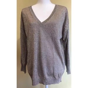 J Crew V Neck Sweater Metallic Long Sleeve Size S